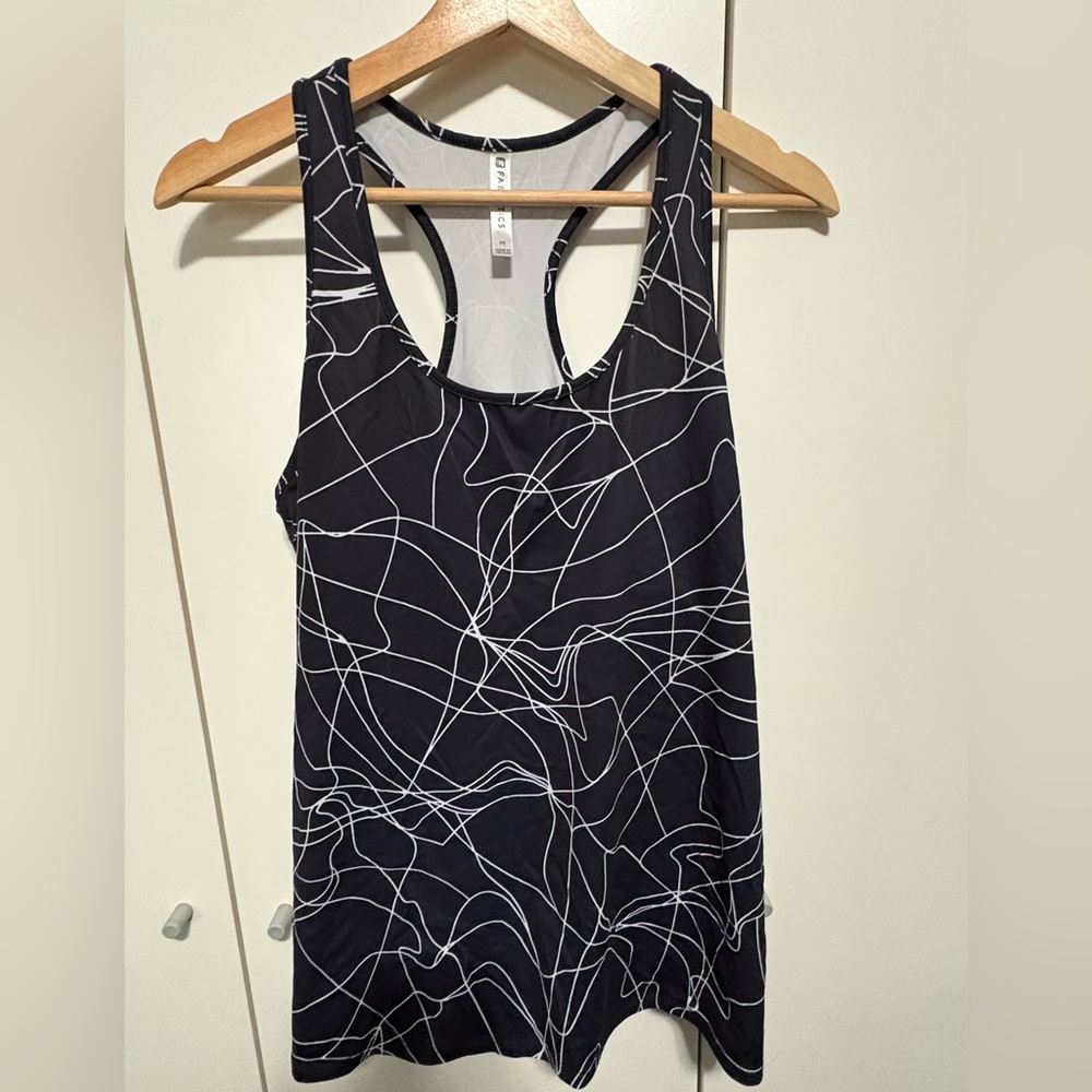 Fabletics Black Racerback Tank with White Abstract Line Print